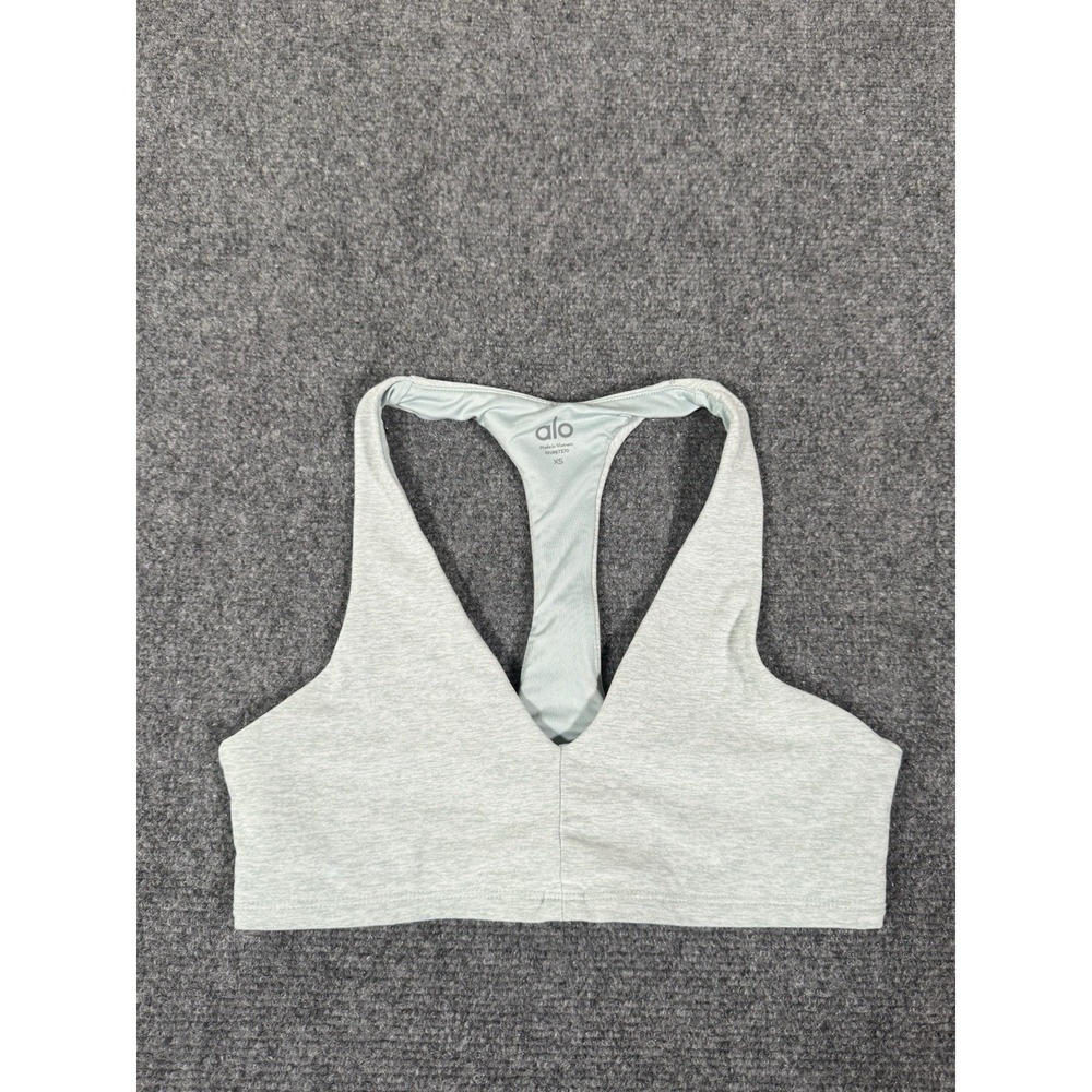 Alo Yoga Alosoft Base Sports Bra Womens XS Green Gray Racerback Athletic EUC